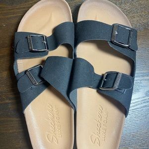 SKECHERS SANDALS LUXE FOAM BIRKENSTOCK DUPE BLACK TAN